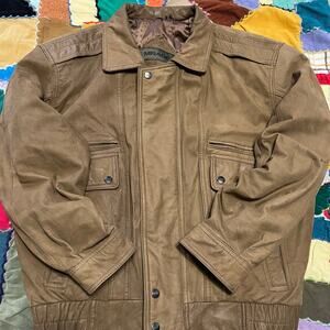 Vintage Mirage Light Brown Leather Bomber Jacket Large